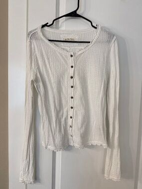Free People White Pointelle long sleeve